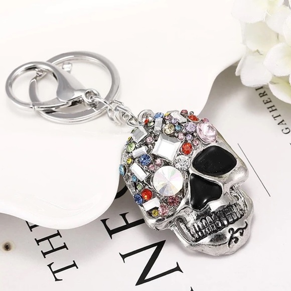 Multicolored Crystal & Silver Skull Keychain Charm - Picture 2 of 14